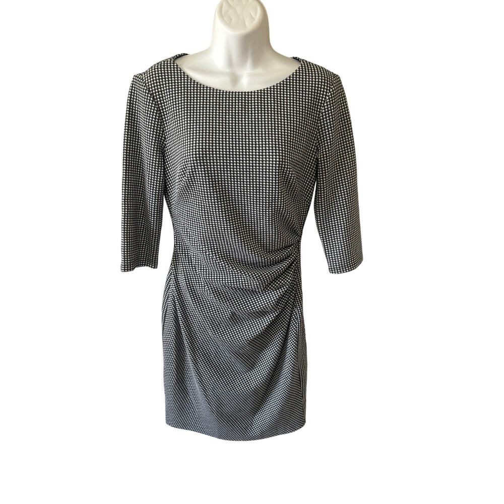 Vtg Ralph Lauren Blk Wht Check fitted Stretch Dress Cocktail Business Women Sz4